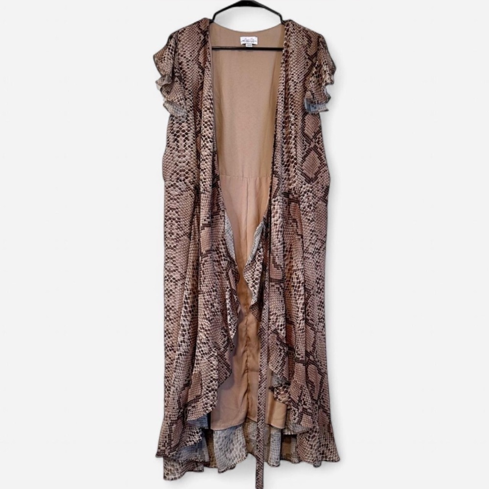 Sweet Pea for New York & Company Snake Print Ruffle Duster Cardigan – Size Large